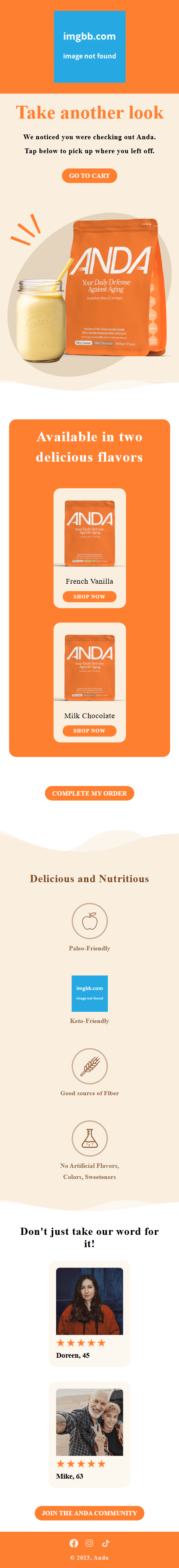 Anda cart abandonment email layout
