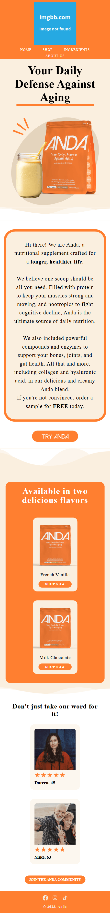 Anda welcome email layout