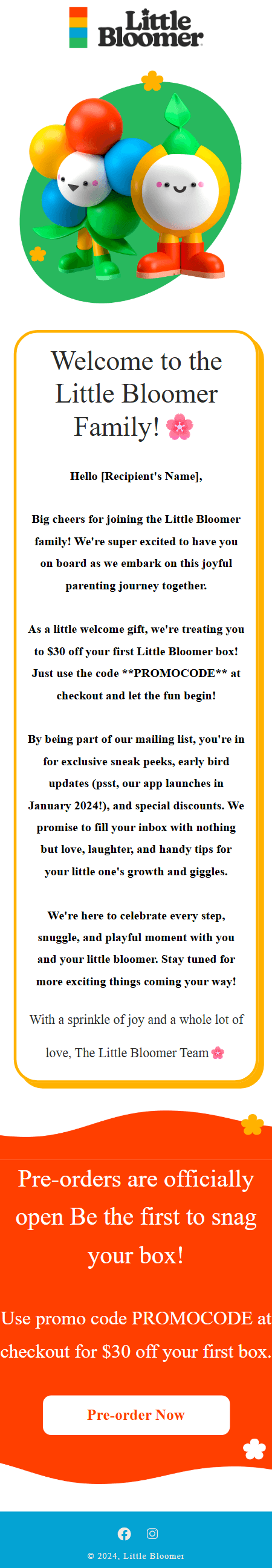Little Bloomer welcome email layout