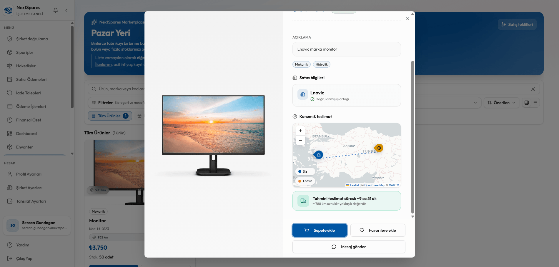 NextSpares marketplace web dashboard