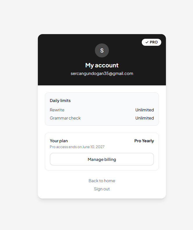 Rewordly account dashboard with Pro plan